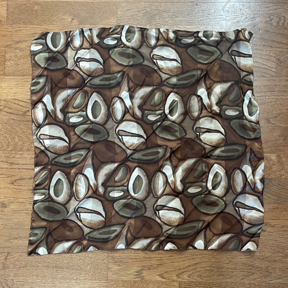J. Garcia Brown and Cream 100% silk square scarf 20 x 20